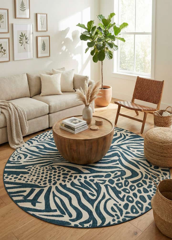7' 10 x 7' 10 Easy-Clean Safari Indoor / Outdoor Round Rug