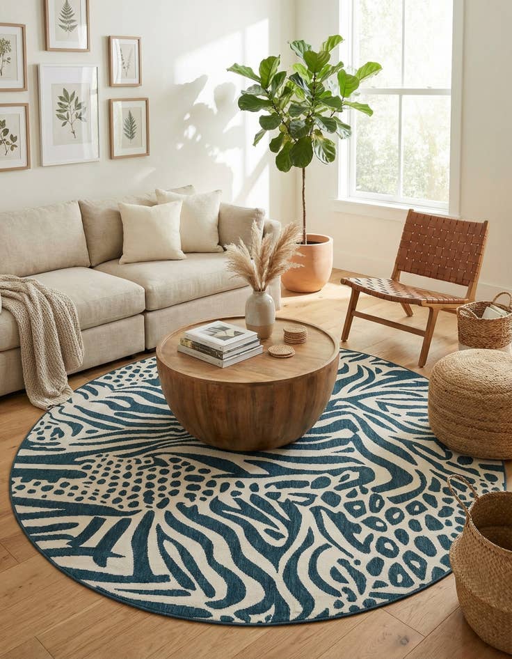 Detail image of 7' 10 x 7' 10  Washable Safari Indoor / Outdoor Round Rug