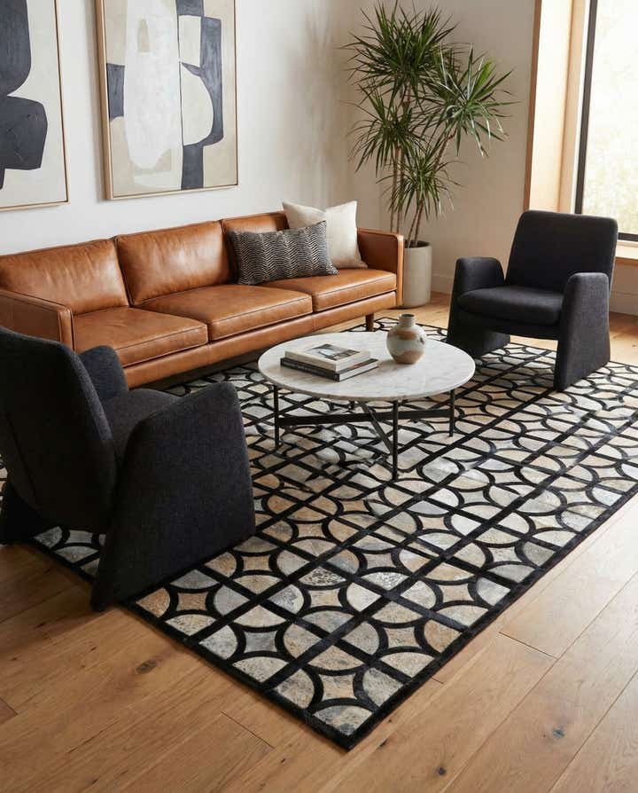 5' 2 x 8' Cowhide Leather Rug