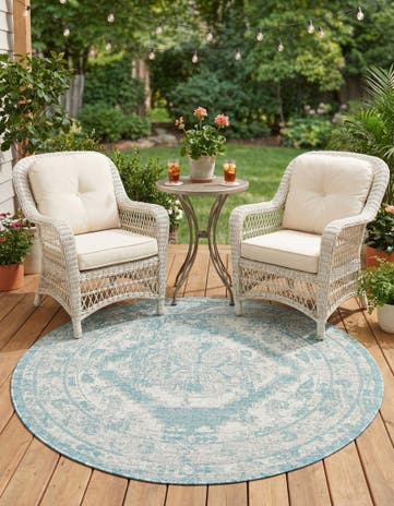 5' 3 x 5' 3 Easy-Clean Traditional Indoor / Outdoor Round Rug