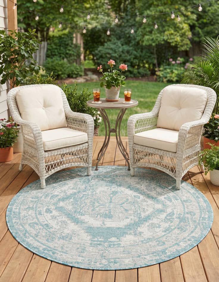 Detail image of  5' 3 x 5' 3  Washable Traditional Indoor / Outdoor Round Rug