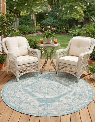 5' 3 x 5' 3 Easy-Clean Traditional Indoor / Outdoor Round Rug