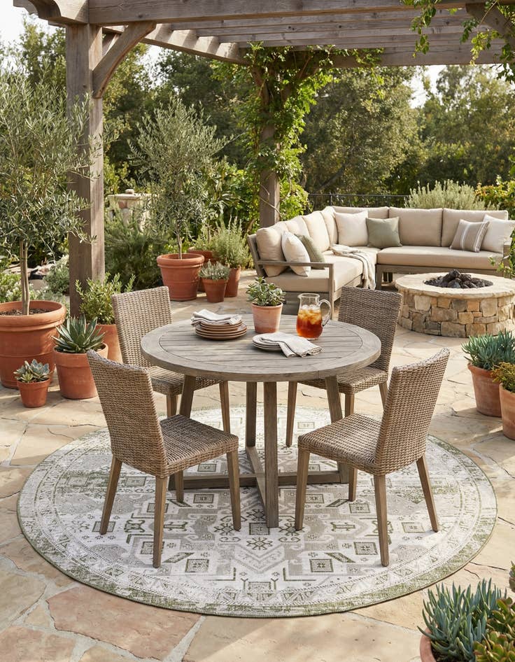 Detail image of 10' x 10'  Washable Aztec Indoor / Outdoor Round Rug