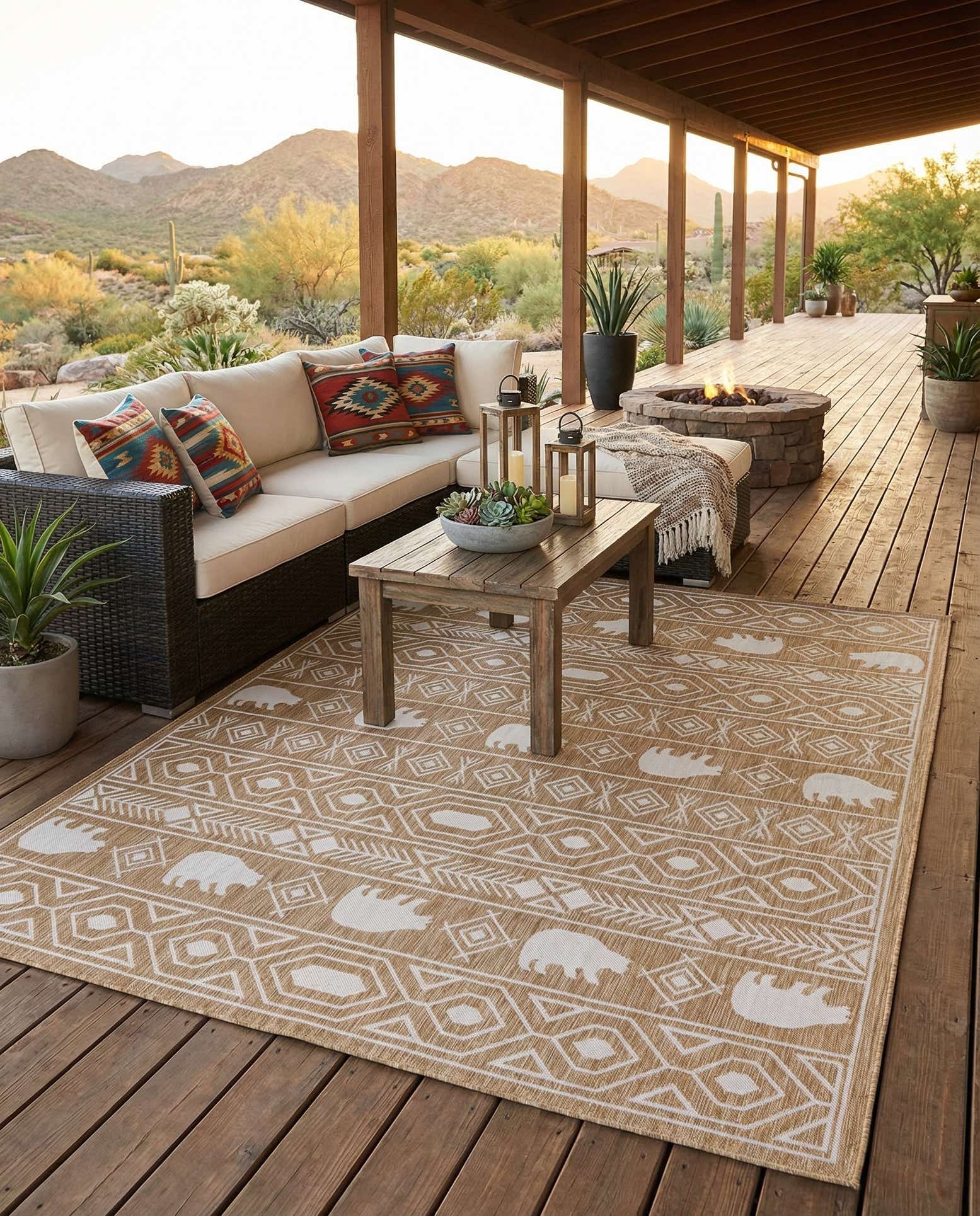 7' 10 x 10' Easy-Clean Southwestern Indoor / Outdoor Rug