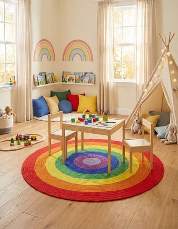 Handmade Hand Braided Rainbow Wool Round Rug