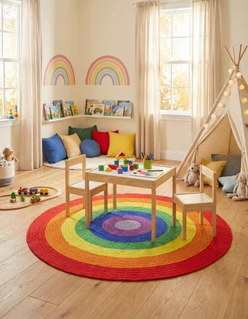 Handmade Hand Braided Rainbow Wool Round Rug