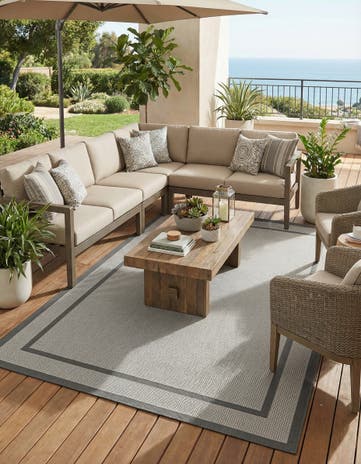 Gray Easy-Clean Border Indoor / Outdoor Rug