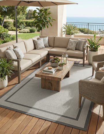 Gray Easy-Clean Border Indoor / Outdoor Rug