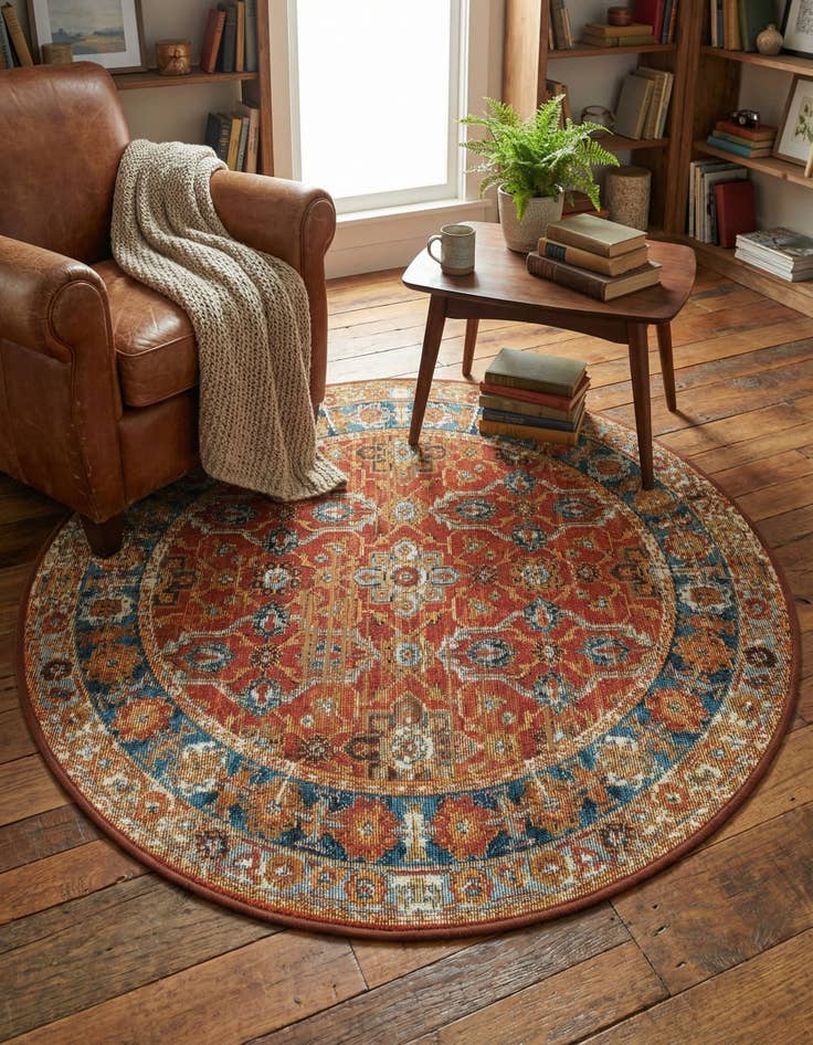 Detail image of 3' x 3'  Washable Traditional Indoor / Outdoor Round Rug
