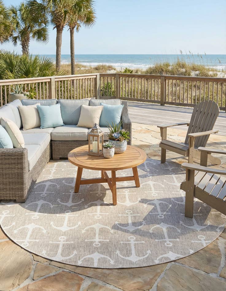 Detail image of  10' x 10'  Washable Coastal Indoor / Outdoor Round Rug