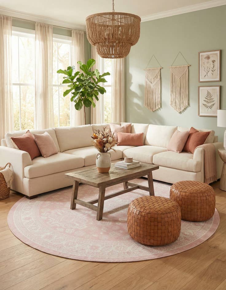 Detail image of 10' x 10'  Washable Aztec Indoor / Outdoor Round Rug