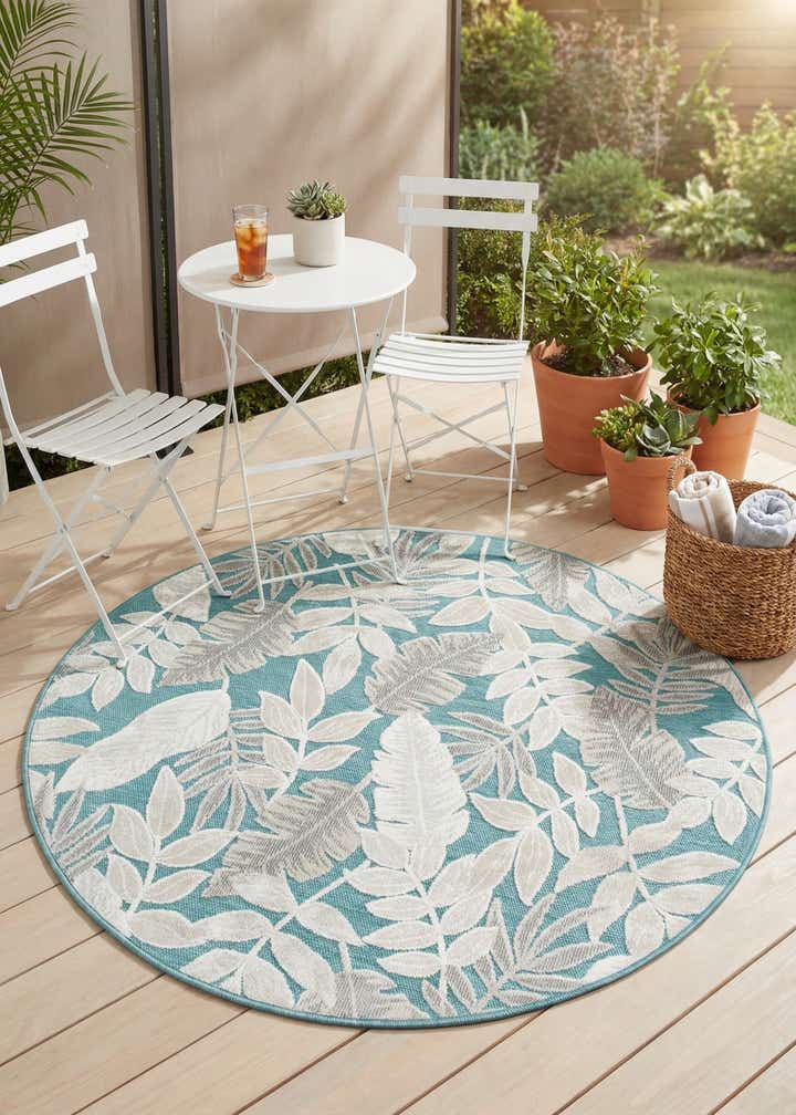 4' 5 x 4' 5 Easy-Clean Botanical Indoor / Outdoor Round Rug