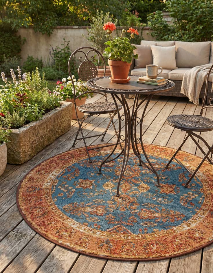Detail image of 3' x 3'  Washable Traditional Indoor / Outdoor Round Rug