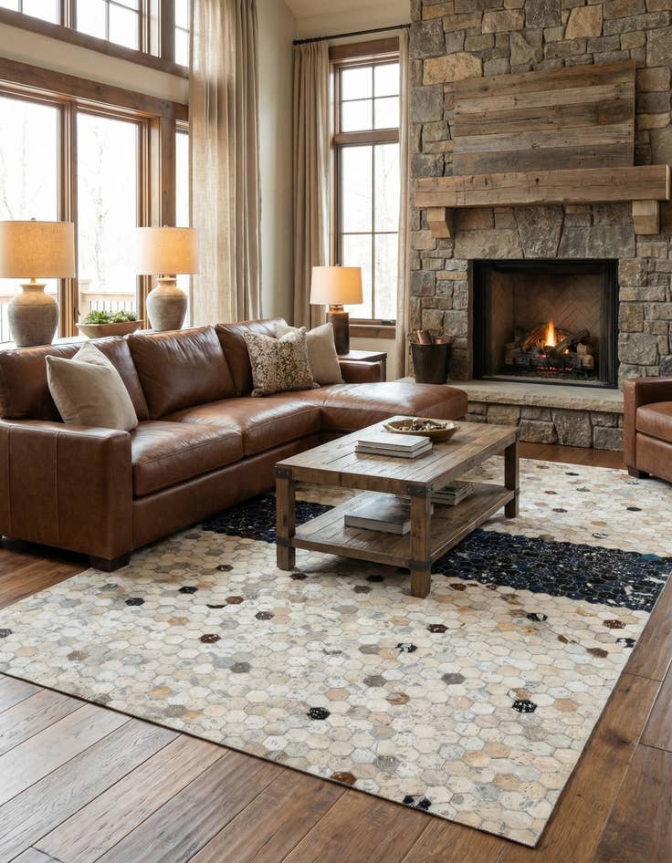 Detail image of  5' 1 x 7' 11 Cowhide - Patchwork Rug