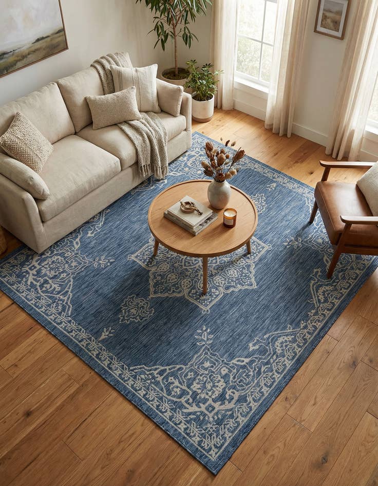 Detail image of 7' 10 x 7' 10  Washable Traditional Indoor / Outdoor Square Rug