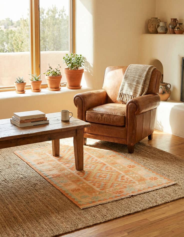 Detail image of 2' 8 x 4' 5  Hand Woven Kilim Waziri Wool Rug