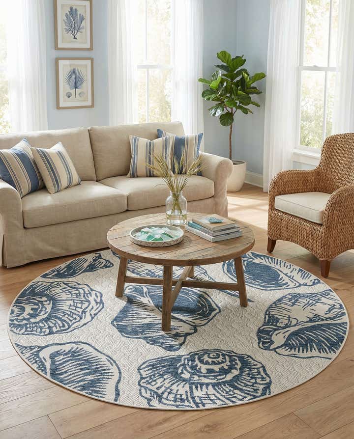 6' x 6' Easy-Clean Coastal Indoor / Outdoor Round Rug