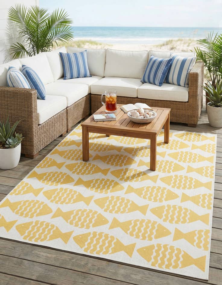 Detail image of 9' x 12'  Washable Coastal Indoor / Outdoor Rug