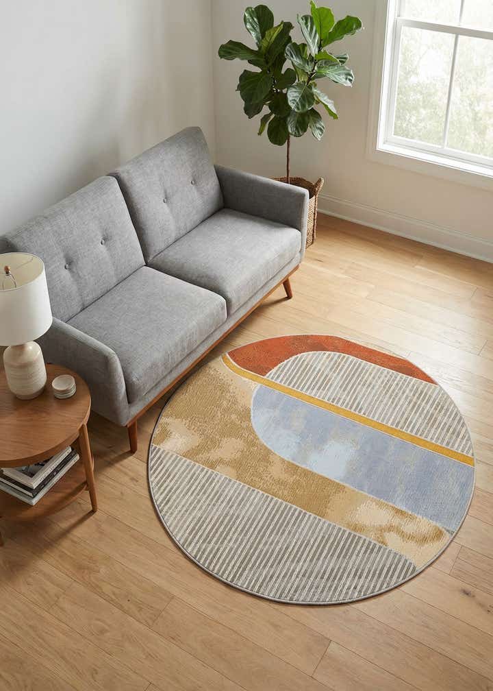 4' 1 x 4' 1 Easy-Clean Modern Indoor / Outdoor Round Rug