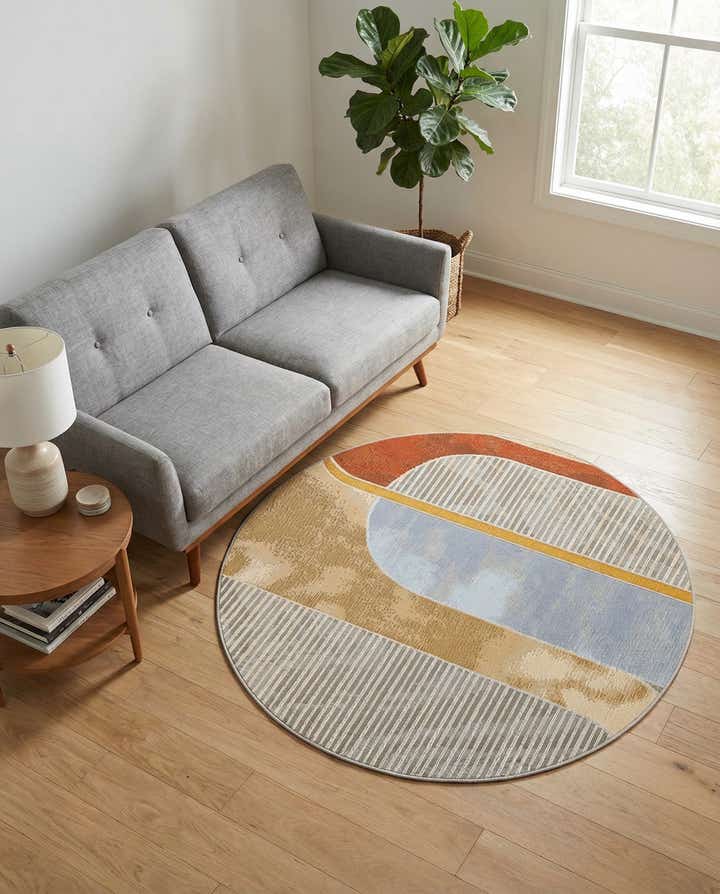 4' 1 x 4' 1 Easy-Clean Modern Indoor / Outdoor Round Rug