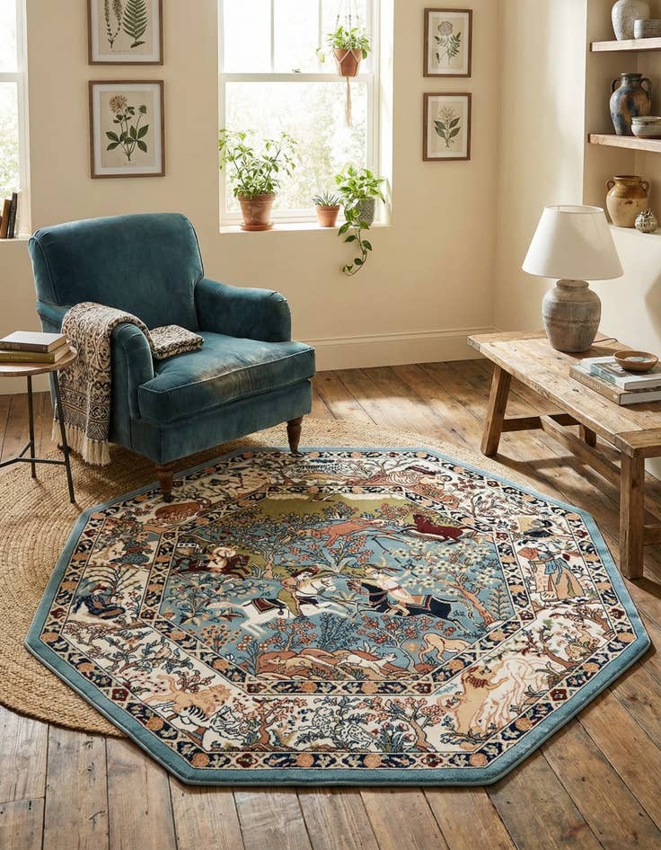 Detail image of 5' 3 x 5' 3 Nain Design Octagon Rug