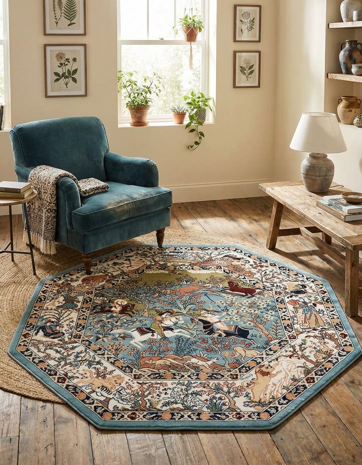 5' 3 x 5' 3 Nain Design Octagon Rug