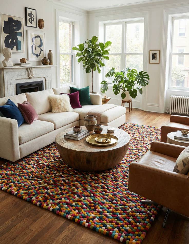 Detail image of 9' x 12' Felt Ball Wool Rug