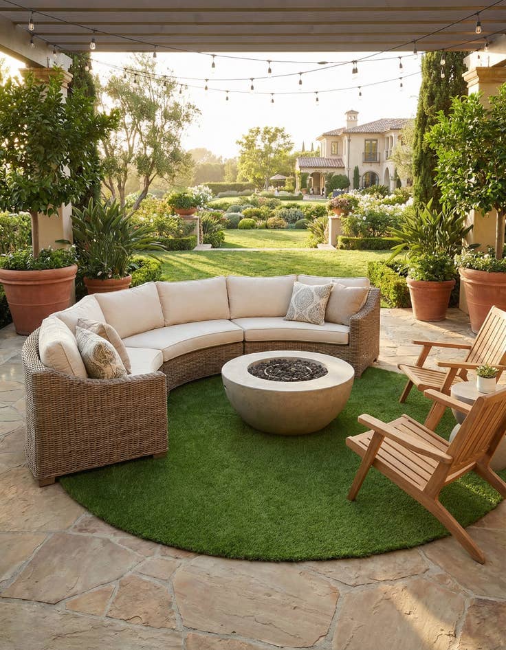 Detail image of 12' x 12' Easy-Clean Grass Indoor / Outdoor Round Rug