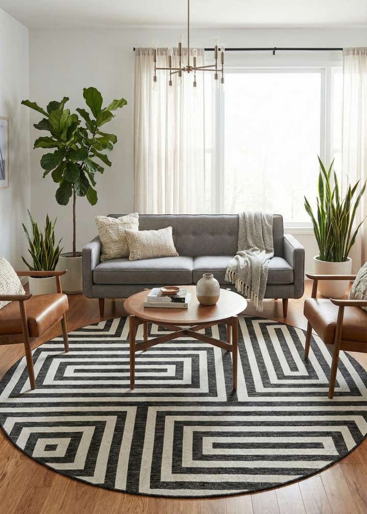 10' x 10' Easy-Clean Modern Indoor / Outdoor Round Rug