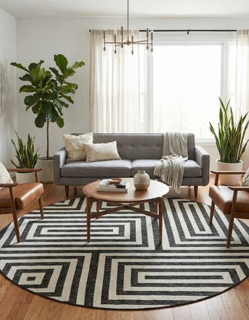 10' x 10' Easy-Clean Modern Indoor / Outdoor Round Rug
