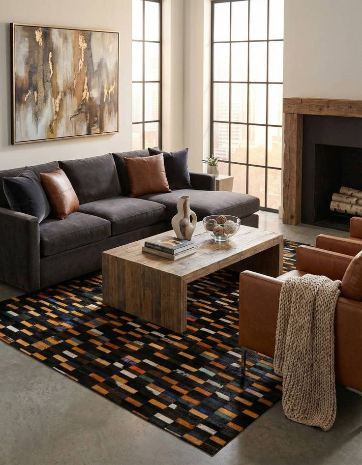 Detail image of  5' 2 x 8' Cowhide - Patchwork Rug