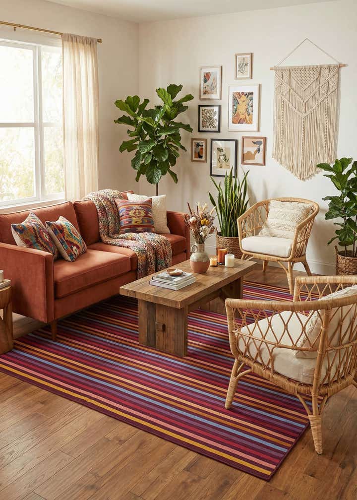 7' 10 x 10' Easy-Clean Striped Indoor / Outdoor Rug