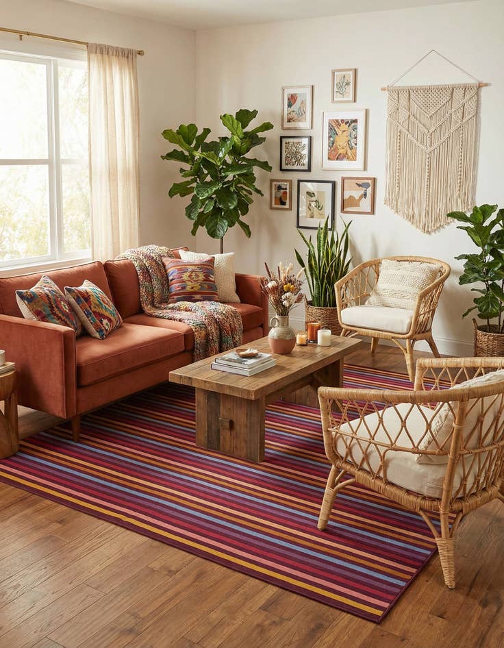 Detail image of 7' 10 x 10' Easy-Clean Striped Indoor / Outdoor Rug