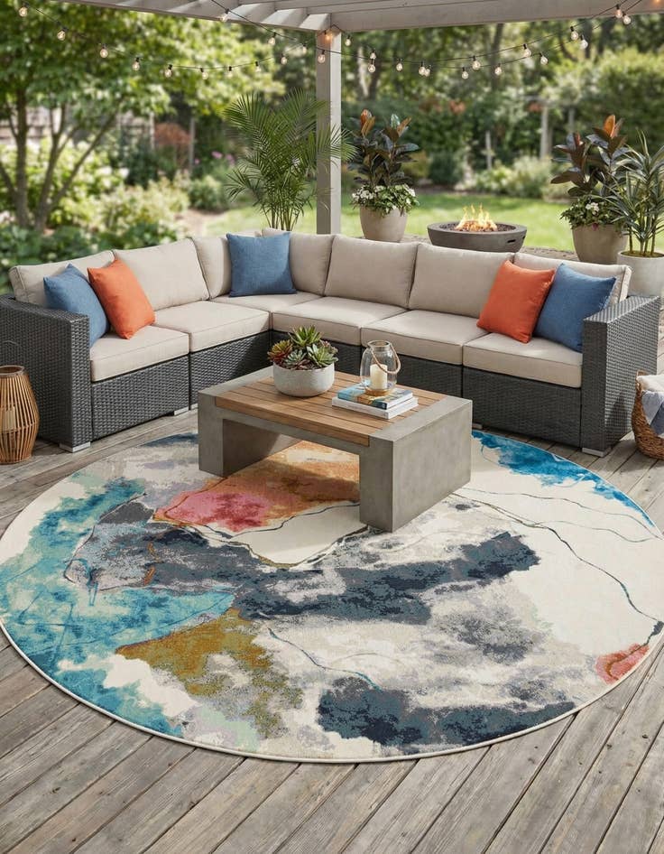 Detail image of  10' x 10'  Washable Modern Indoor / Outdoor Round Rug