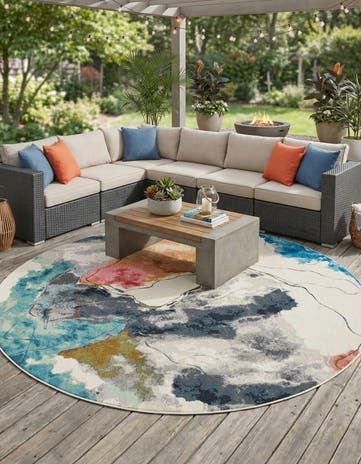 10' x 10' Easy-Clean Modern Indoor / Outdoor Round Rug