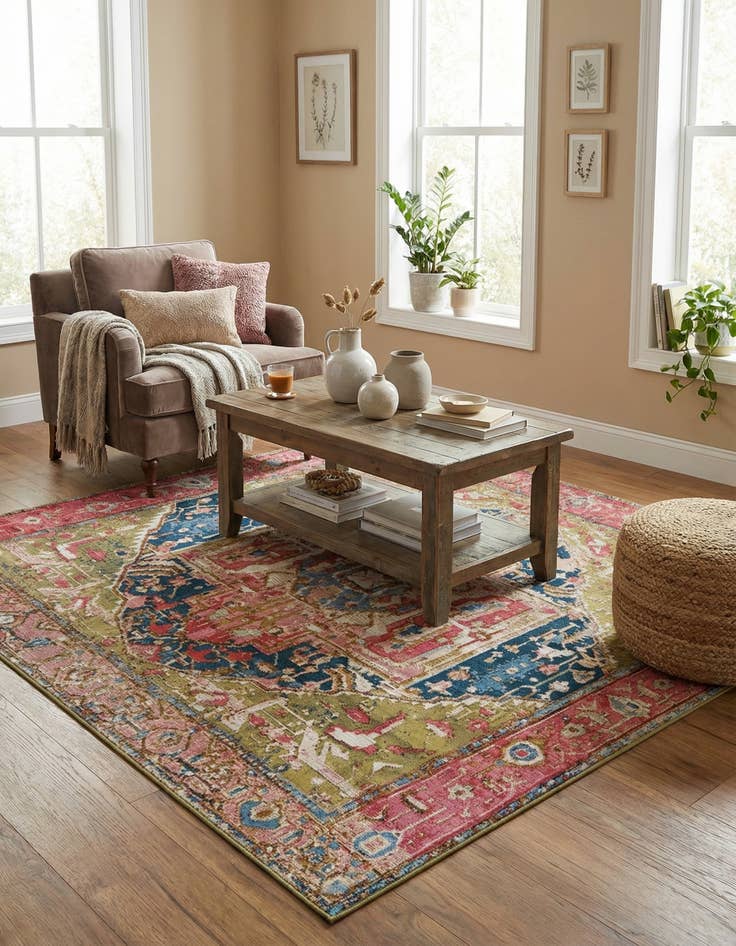 Detail image of 6' x 6'  Washable Traditional Indoor / Outdoor Square Rug