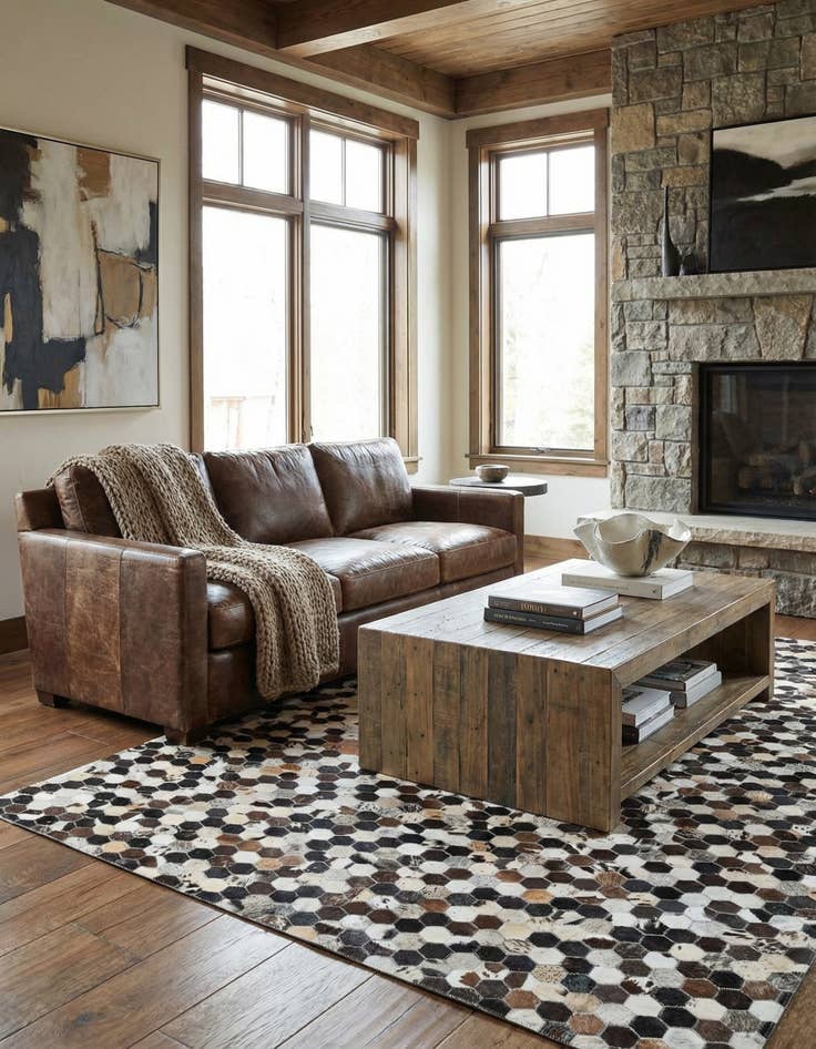 Detail image of 5' 2 x 8' 1 Cowhide Leather Rug