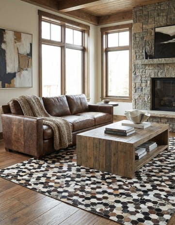 5' 2 x 8' 1 Cowhide Leather Rug