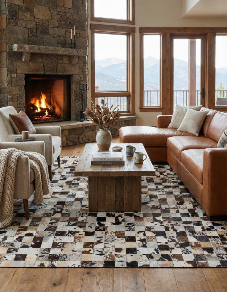 Detail image of  7' 10 x 9' 9 Cowhide Leather Rug