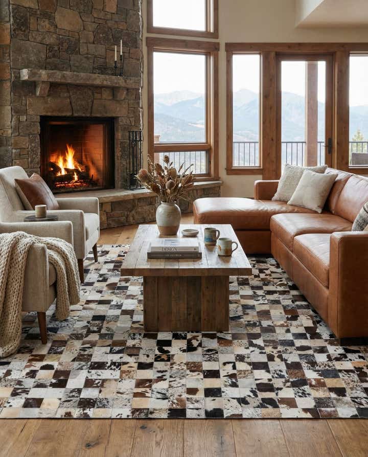 7' 10 x 9' 9 Cowhide Leather Rug