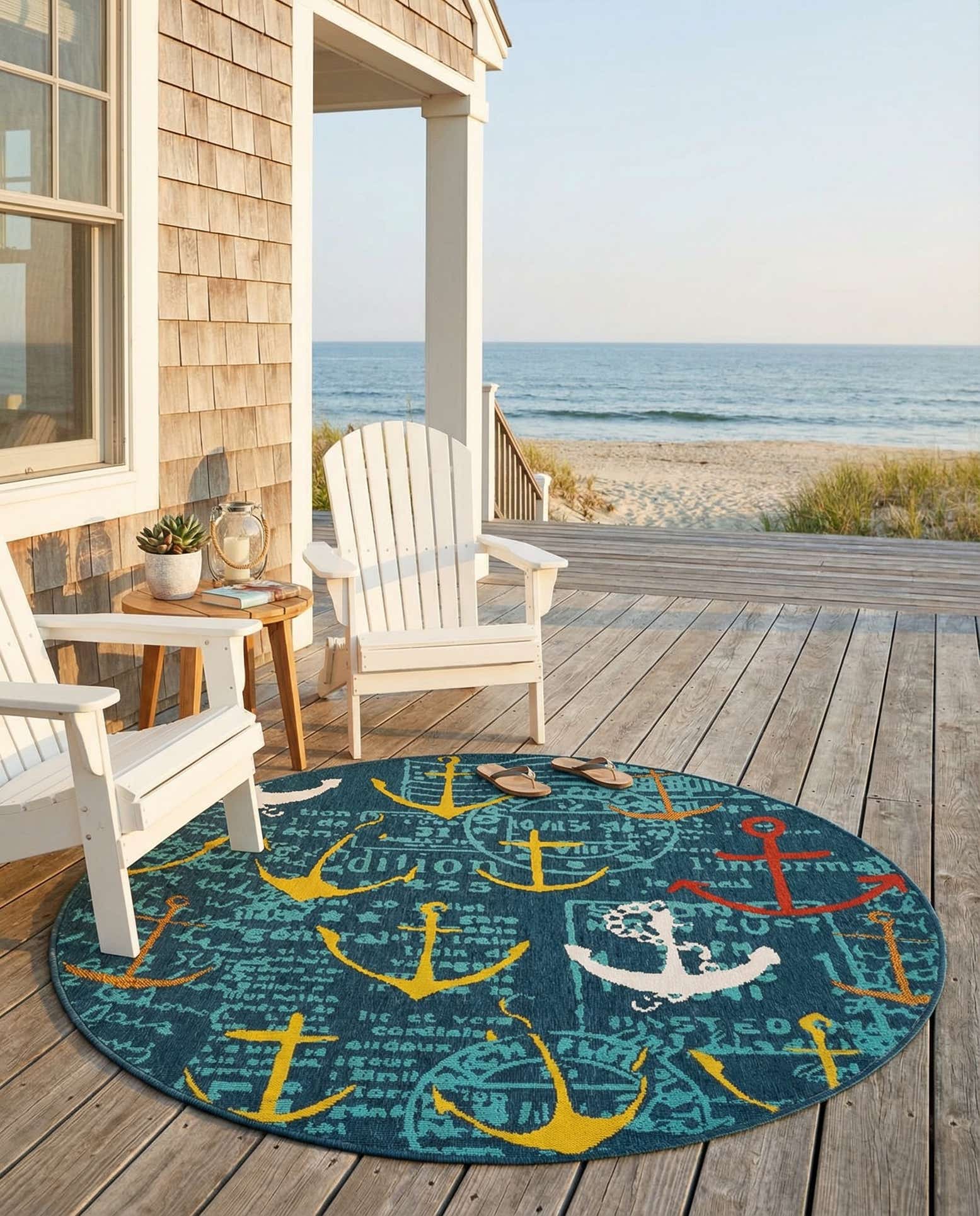 5' x 5' Easy-Clean Coastal Indoor / Outdoor Round Rug