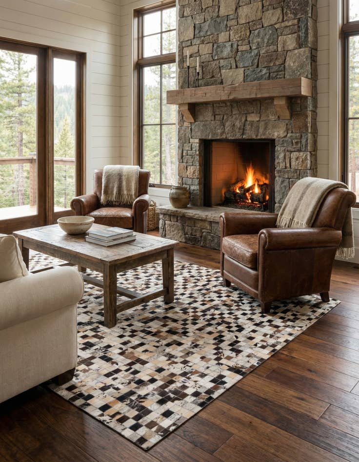 Detail image of 5' 1 x 8' Cowhide Leather Rug