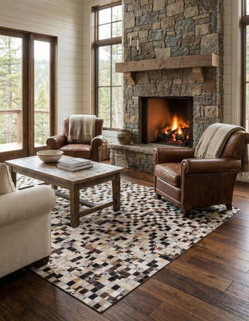 5' 1 x 8' Cowhide Leather Rug