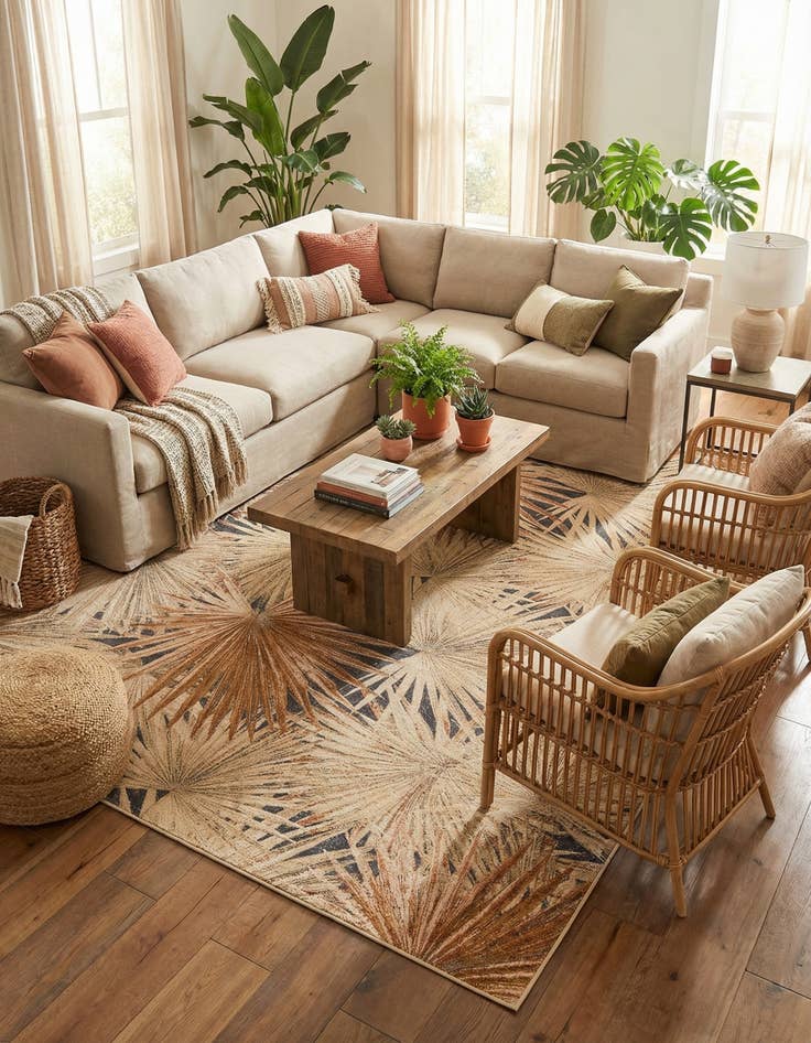 Detail image of 10' x 14' 2  Washable Botanical Indoor / Outdoor Rug