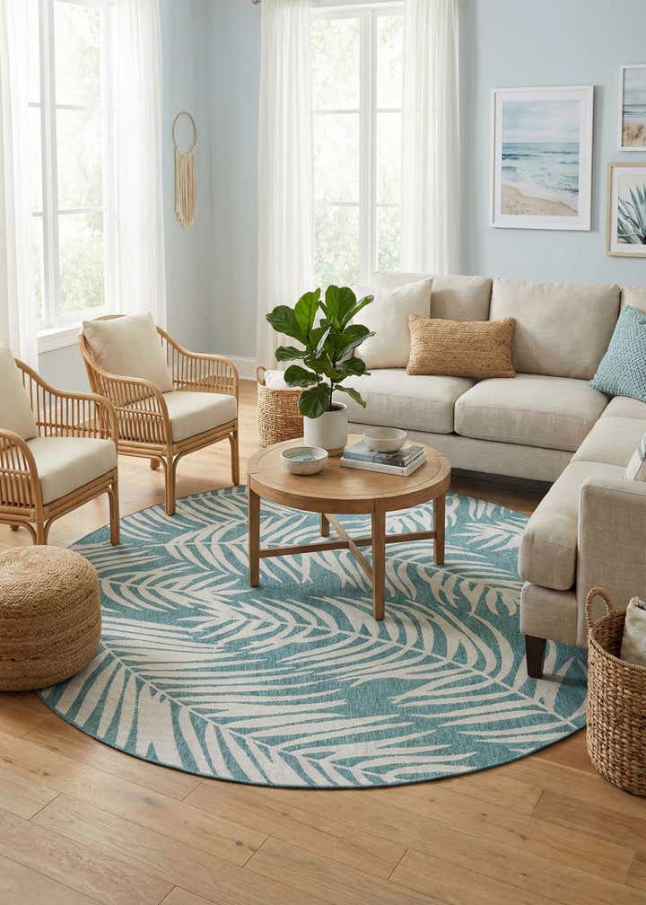 10' x 10' Easy-Clean Botanical Indoor / Outdoor Round Rug