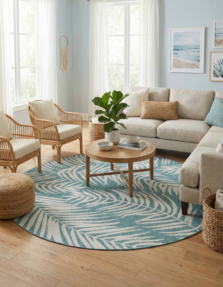 Detail image of 10' x 10'  Washable Botanical Indoor / Outdoor Round Rug