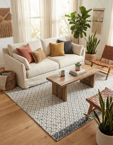 Ivory Hand Woven Chindi Trellis Square Rug