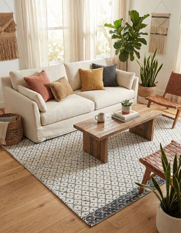Ivory Hand Woven Chindi Trellis Square Rug
