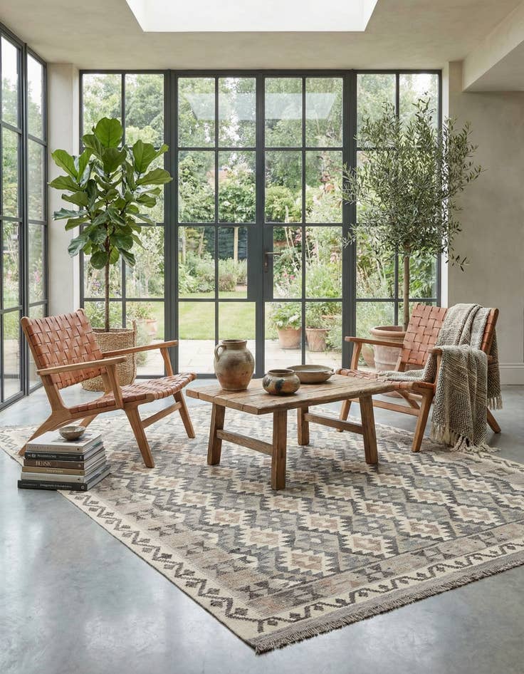 Detail image of 6' 5 x 9' 11  Hand Woven Kilim Maymana Wool Rug