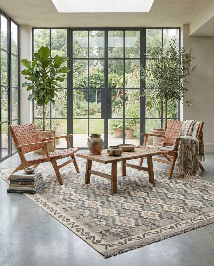 6' 5 x 9' 11 Hand Woven Kilim Maymana Wool Rug